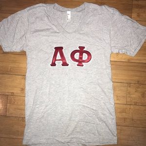 V-neck alpha phi lettered shirt